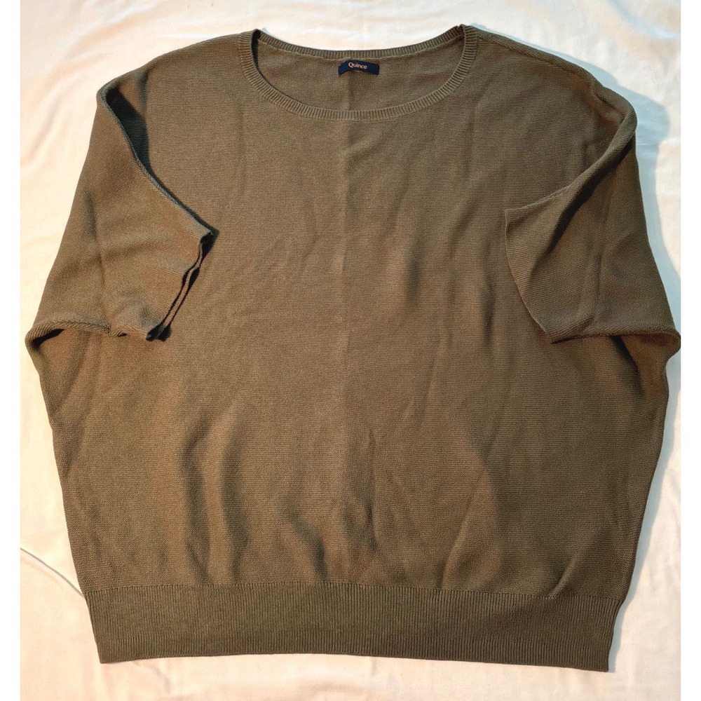Quince Women Olive Green Organic Cotton Cashmere Blend Dolman Sweater Size S/M